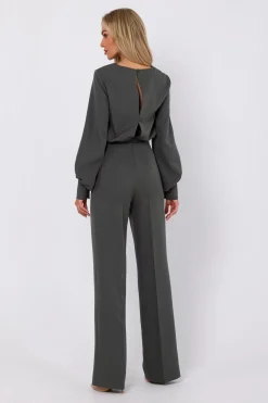 New Kobinezon z ozdobnyi rękawai - khaki Eleganckie Kombinezony|Kombinezony