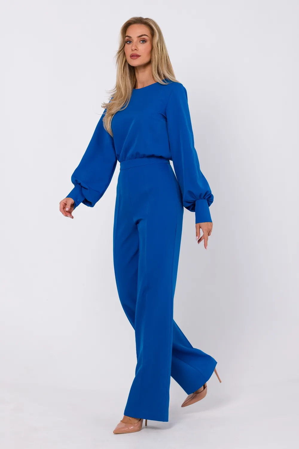 Hot Kobinezon z ozdobnyi rękawai - niebieki Eleganckie Kombinezony|Kombinezony