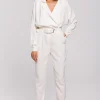 Online Kombinezon z paskiem - ecru Eleganckie Kombinezony|Kombinezony