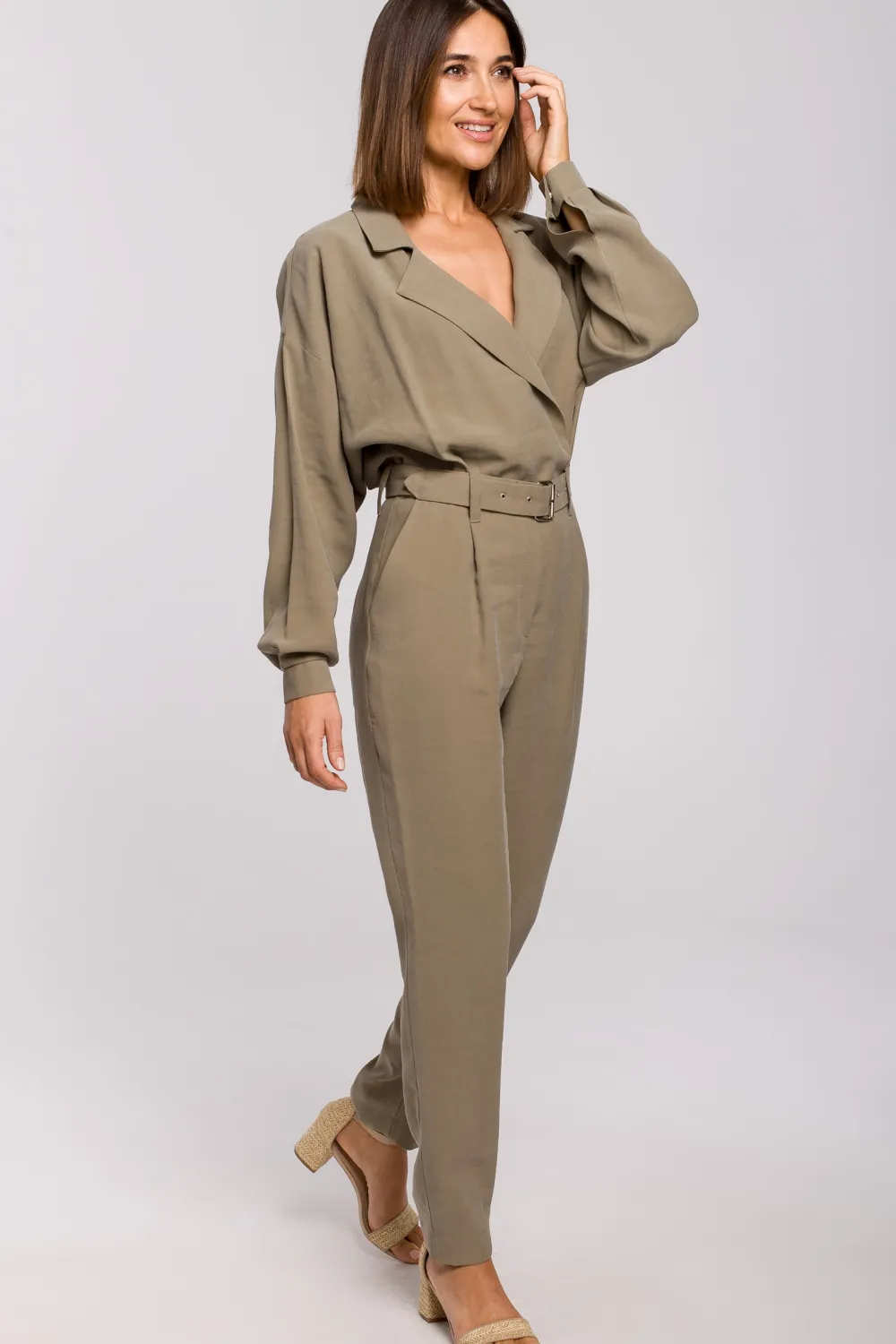 Discount Kombinezon z paskiem - khaki Eleganckie Kombinezony|Kombinezony