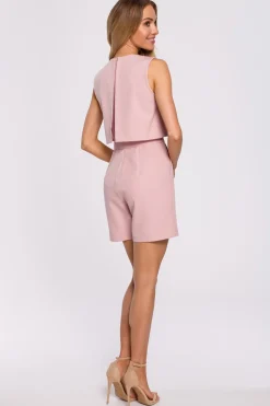 Sale Kobinezon z podwójny przode - pudrowy Kombinezony|Eleganckie Kombinezony