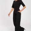 Kombinezon z rozcięciem na plecach - czarny Eleganckie Kombinezony|Kombinezony