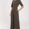 Best Kombinezon z rozcięciem na plecach - khaki Eleganckie Kombinezony|Kombinezony
