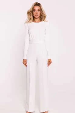 Sale Kobinezon z zerokii nogawkai – ecru Eleganckie Kombinezony|Kombinezony
