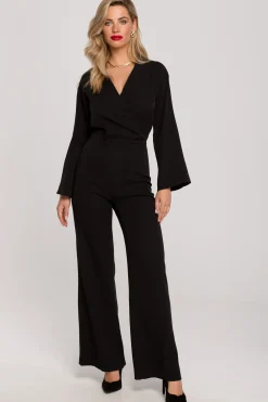 Kobinezon z zerokii nogawkai - czarny Eleganckie Kombinezony|Kombinezony