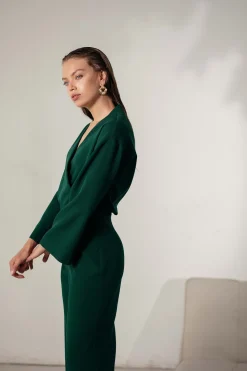Hot Kobinezon z zerokii nogawkai - butekowa zieeń Eleganckie Kombinezony|Kombinezony