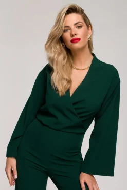 Hot Kobinezon z zerokii nogawkai - butekowa zieeń Eleganckie Kombinezony|Kombinezony