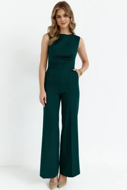 Hot Kobinezon z zerokii nogawkai - butekowa zieeń Eleganckie Kombinezony|Kombinezony