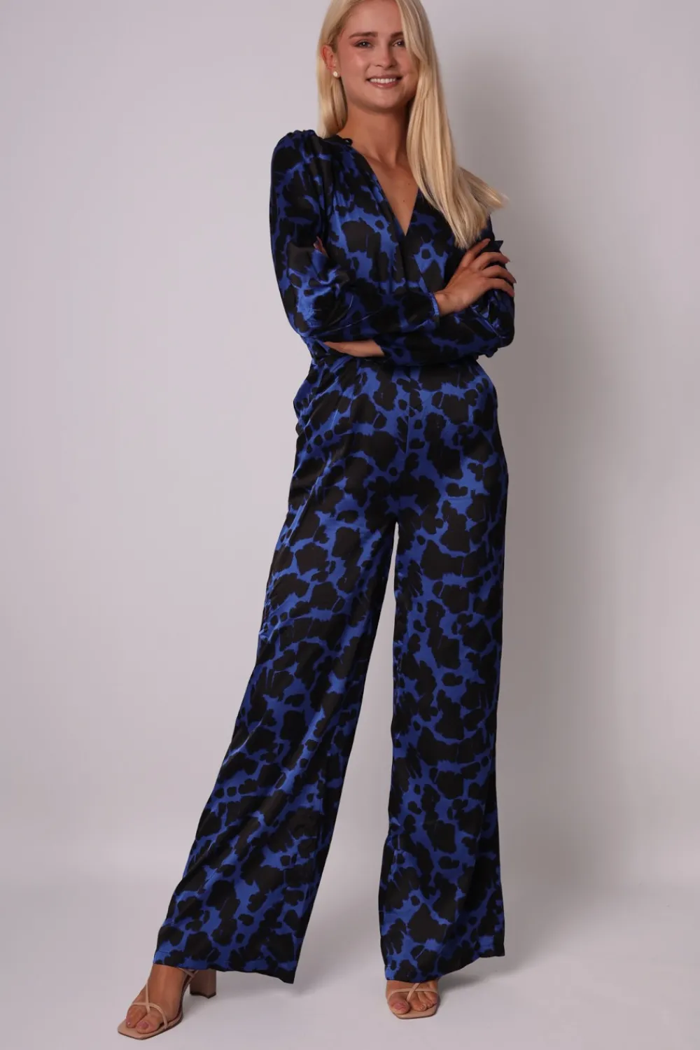 Kombinezon z szerokimi nogawkami - kobaltowy Eleganckie Kombinezony|Kombinezony