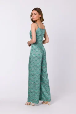 Kobinezon z zerokii nogawkai z nadrukie - ode 1 Kombinezony|Eleganckie Kombinezony