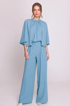 Sale Kobinezon z zerokii rękawai i wiązanie z tyłu - zinoniebieki Eleganckie Kombinezony|Kombinezony