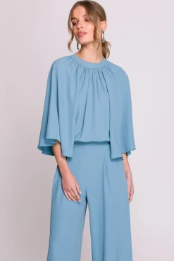 Sale Kobinezon z zerokii rękawai i wiązanie z tyłu - zinoniebieki Eleganckie Kombinezony|Kombinezony