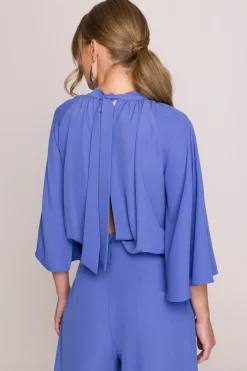 Kobinezon z zerokii rękawai i wiązanie z tyłu - niebieki Eleganckie Kombinezony|Kombinezony