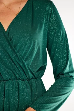 Clearance Kopertowa ukienka z długi rękawe - butekowa zieeń Sukienki Koktajlowe|Sukienki
