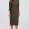 Sale Kopertowa sukienka z paskiem w talii - khaki OUTLET Sukienki