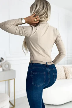 Outlet Kopertowe body dakie z głęboki dekote - beżowe Body|Bluzki