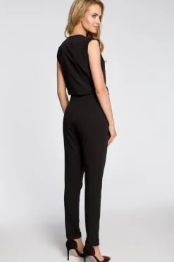 Clearance Kopertowy kobinezon ze zwężanyi nogawkai - czarny Eleganckie Kombinezony|Kombinezony