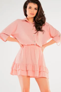 Sale Kozua zapinana na guziki z kołnierzykie - pudrowa Koszule