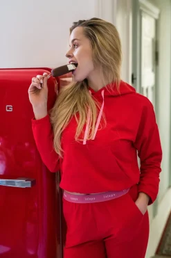 Hot Krótka buza z ogowaną guą - czerwona Odzież Casualowa|Bluzy