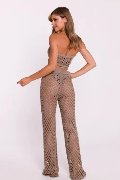 Discount Krótki ażurowy top - beżowy Bluzki