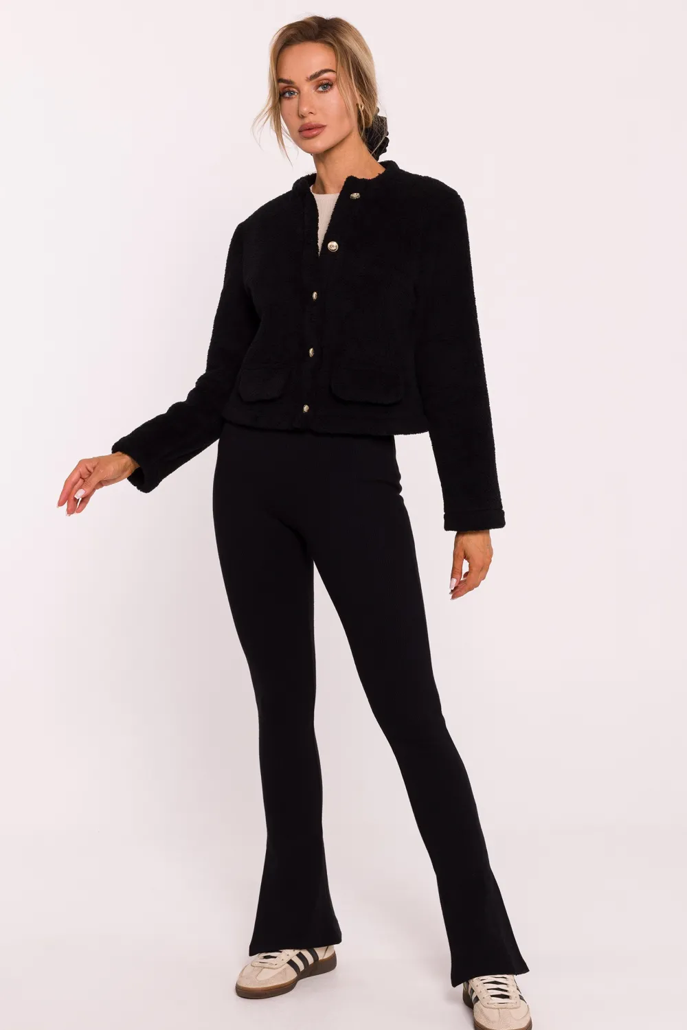 Krótki bezer z dzianiny typu iś – czarny Płaszcze I Kurtki Przejściowe|Kurtki