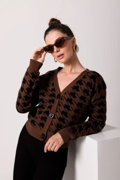 New Krótki kardigan zapinany na guziki - brązowy Swetry
