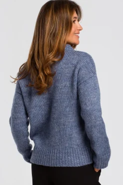 Sale Krótki sweter o luźnym splocie - niebieski Swetry