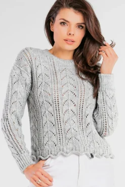 Discount Krótki sweter z okrągłym dekoltem - szary Swetry