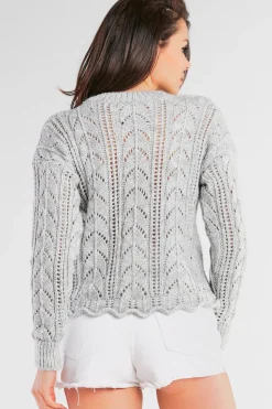 Discount Krótki sweter z okrągłym dekoltem - szary Swetry