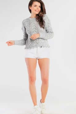 Discount Krótki sweter z okrągłym dekoltem - szary Swetry