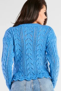 Krótki sweter z okrągłym dekoltem - niebieski Swetry
