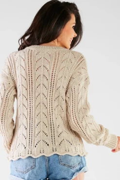 Discount Krótki sweter z okrągłym dekoltem - beżowy Swetry