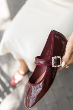 New Lakierowane baleriny - bordowe Baleriny|Buty