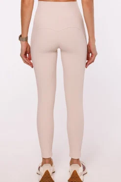 Clearance egginy prążkowane puhup z wyoki tane - janobeżowe Legginsy|Odzież Casualowa