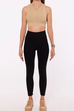 Sale egginy prążkowane puhup z wyoki tane - czarne Legginsy|Odzież Casualowa