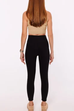 Sale egginy prążkowane puhup z wyoki tane - czarne Legginsy|Odzież Casualowa