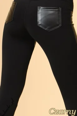 Discount Legginsy skórzany przód z kieszeniami Legginsy