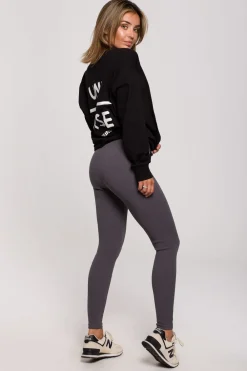 Outlet egginy z dzianiny prążkowanej - antracytowe Legginsy|Odzież Casualowa