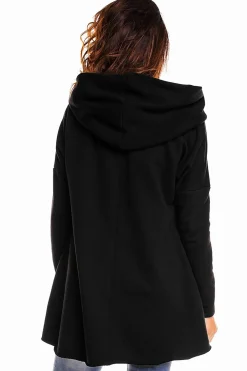 Online uźna buza overize z kapture - czarna Odzież Casualowa|Bluzy