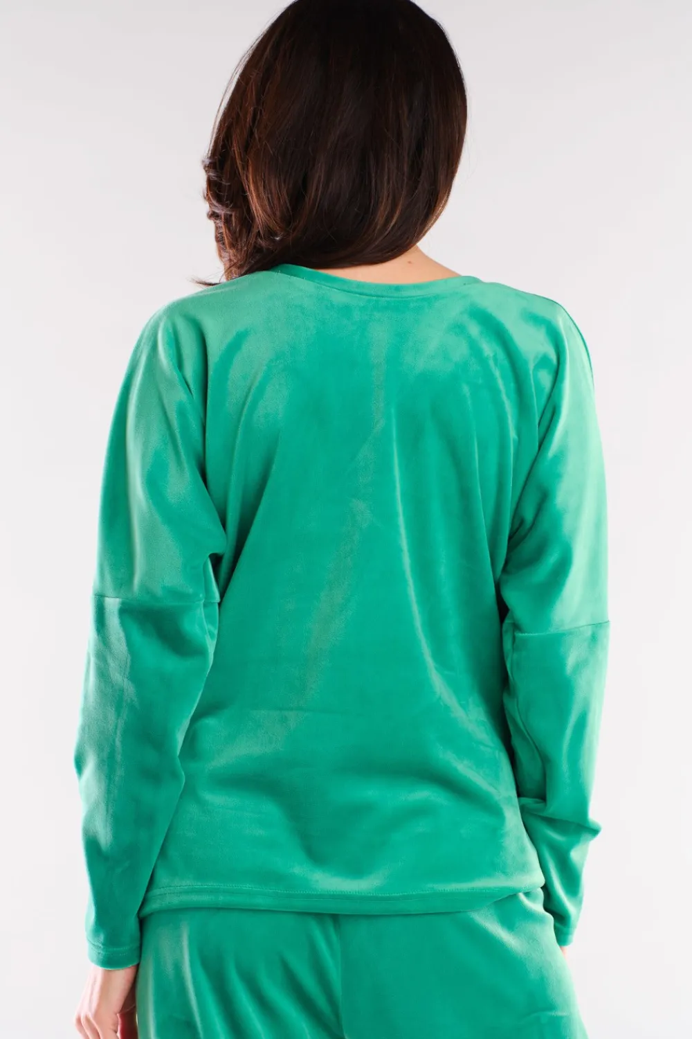 Online Luźna bluza welurowa z dekoltem V - zielona Odzież Casualowa|Bluzy