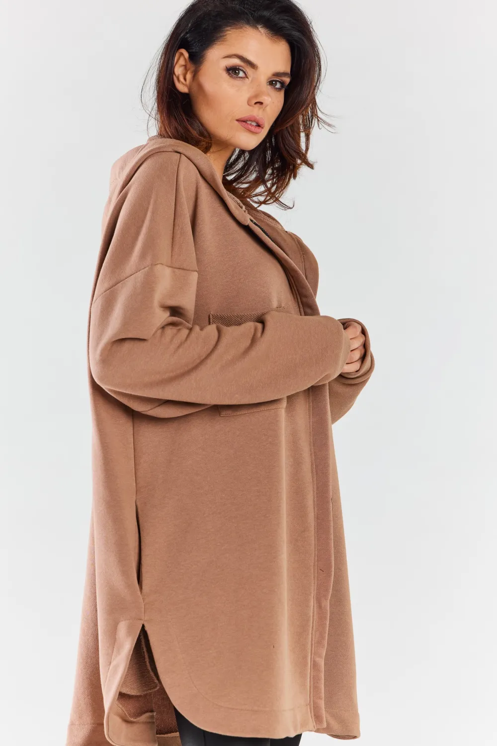 Hot Luźna bluza z kapturem i kieszeniami - beżowa Odzież Casualowa|Dobry Skład
