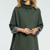Outlet Luźna bluza z wysokim kołnierzem - militarno-zielona OUTLET Bluzy