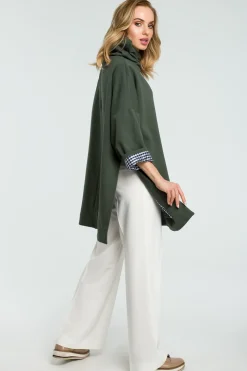 Outlet Luźna bluza z wysokim kołnierzem - militarno-zielona OUTLET Bluzy