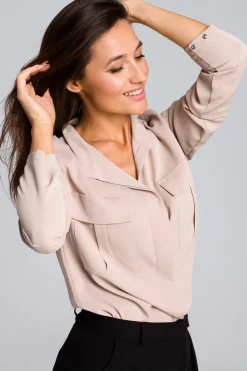 Hot Luźna bluzka koszulowa - beżowa Bluzki