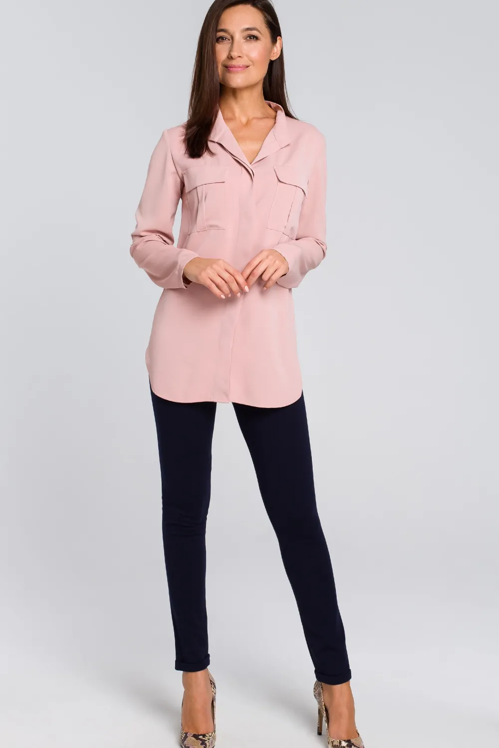 Clearance Luźna bluzka koszulowa - pudrowa Bluzki
