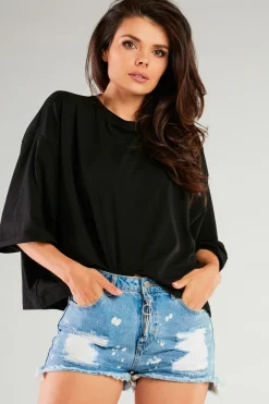 Hot Luźna bluzka z szerokim rękawem - czarna Odzież Casualowa|Dobry Skład