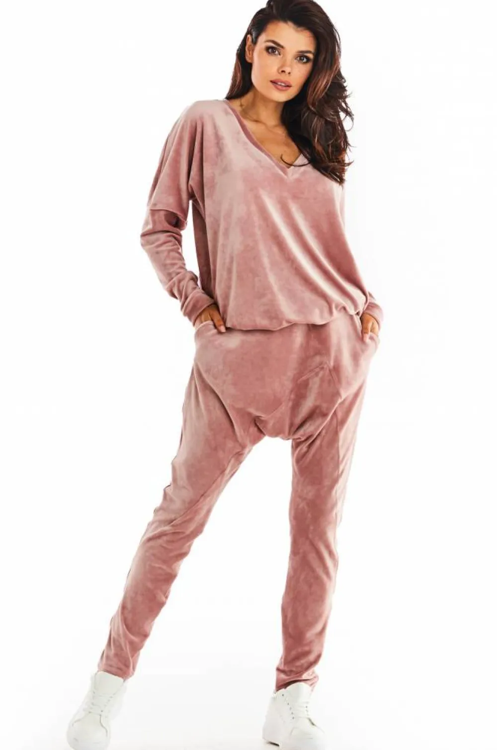 Hot Luźna prosta bluzka z dekoltem w serek - różowa Odzież Casualowa|Bluzy
