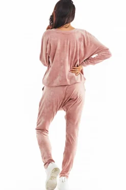 Hot Luźna prosta bluzka z dekoltem w serek - różowa Odzież Casualowa|Bluzy