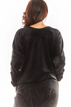 Online Luźna prosta bluzka z dekoltem w serek - czarna Odzież Casualowa|Bluzy