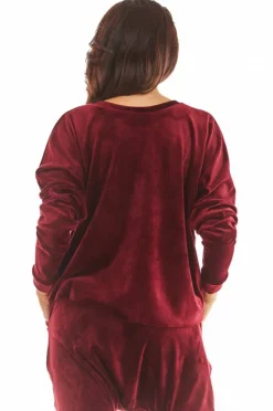 Sale Luźna prosta bluzka z dekoltem w serek - bordowa Odzież Casualowa|Bluzy